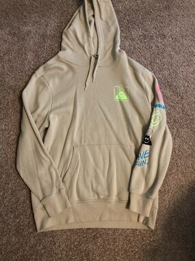 Hurley Men's Beige Graphic Hoodie with Neon Accents